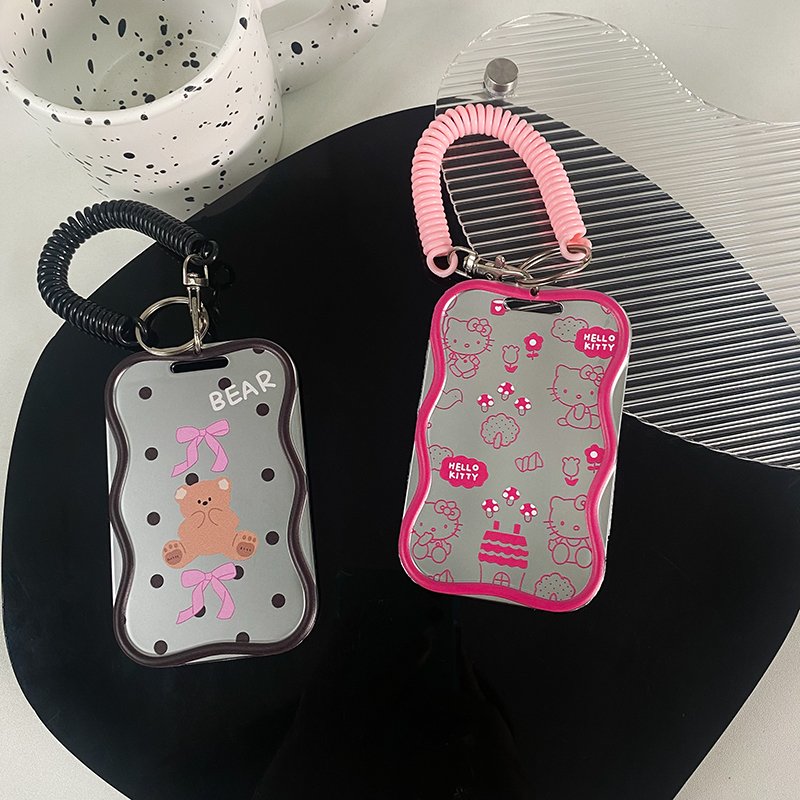 Print Little Bear Electroplated silver ID card holder Cover Print Sleeve Cardholder TPU Case Card Holder With hanging rope