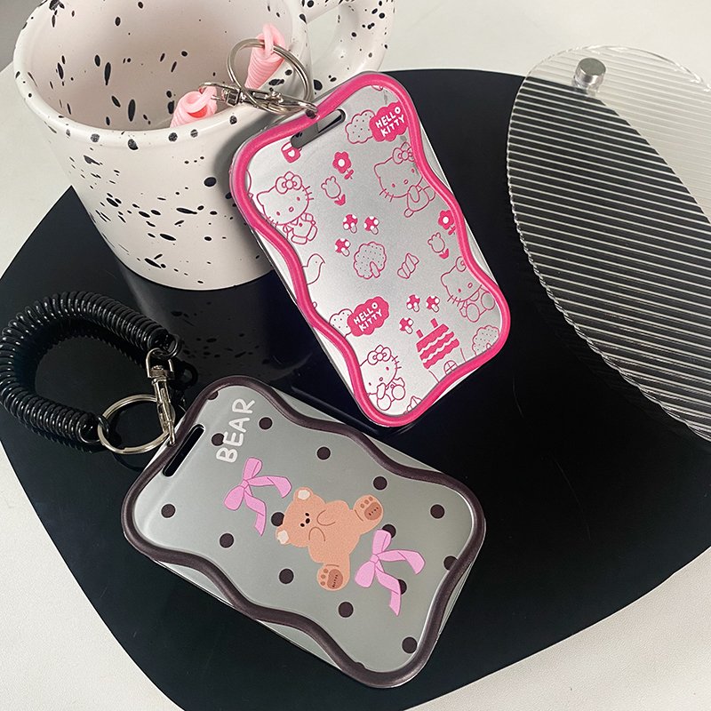 Print Little Bear Electroplated silver ID card holder Cover Print Sleeve Cardholder TPU Case Card Holder With hanging rope