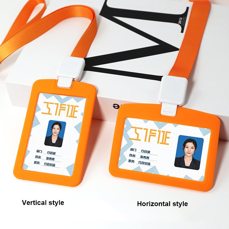 Wholesale Horizontal Vertical Style Silicone Business Work Bus Exhibition Pass Card Brand Name Badge Holder With Lanyard Hole