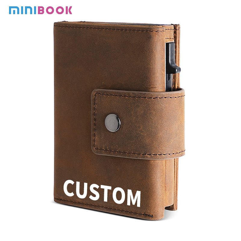 Personalised Crazy Horse Aluminum Pop Up Card Holder 3 Folds Wallets For Men Women's Small Rfid Credit Card Holder Wallet