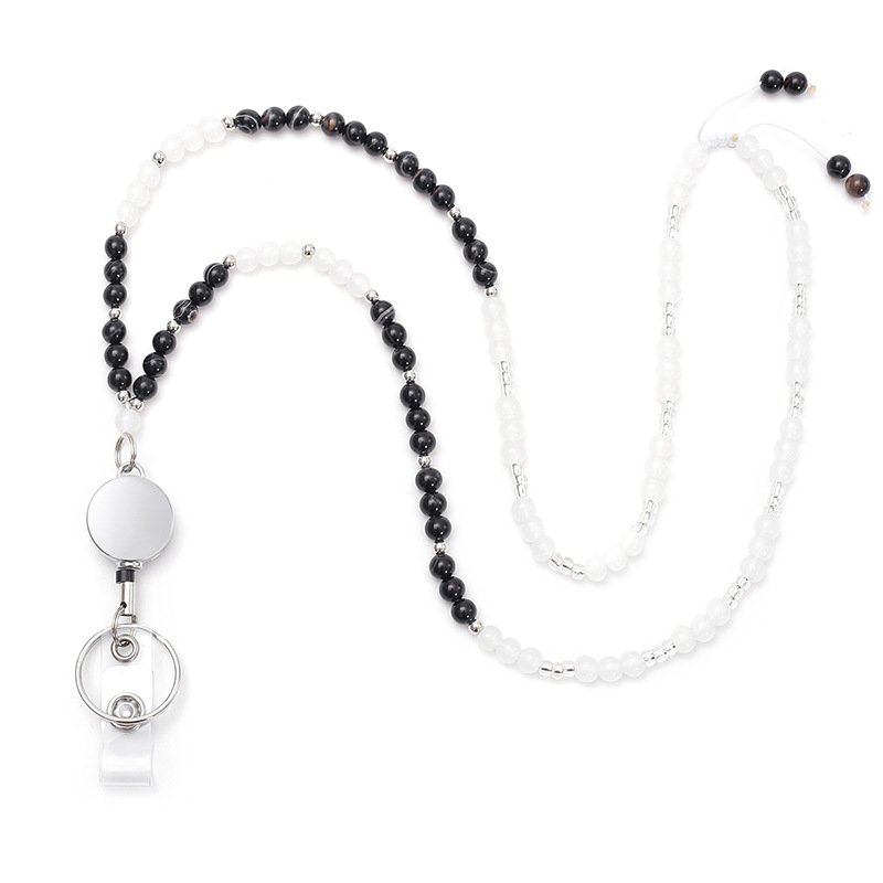 Wholesale Custom Natural Stone Lanyard Sweater Necklace Luxury Retractable Badge Reel Lanyard Keychain