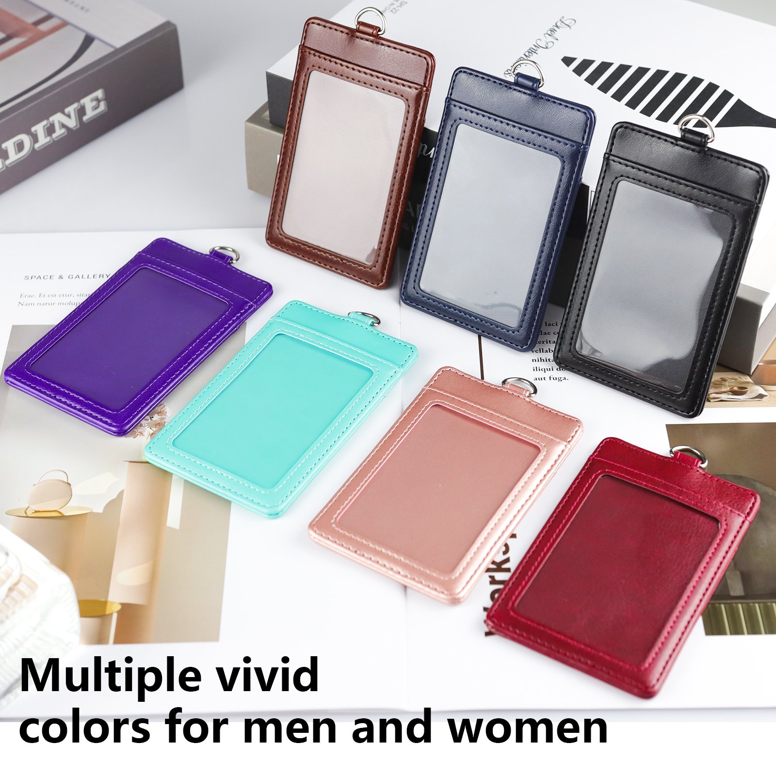 High Quality Custom PU Leather badge holder Name ID Card Holder Vertical Horizontal with lanyard for Women &men