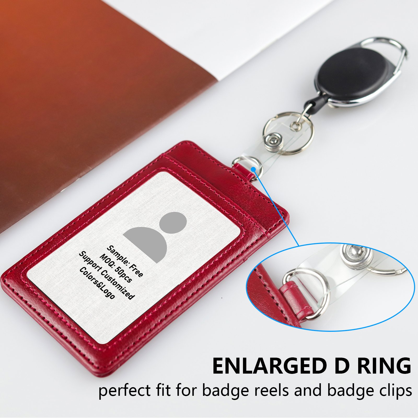 High Quality Custom PU Leather badge holder Name ID Card Holder Vertical Horizontal with lanyard for Women &men