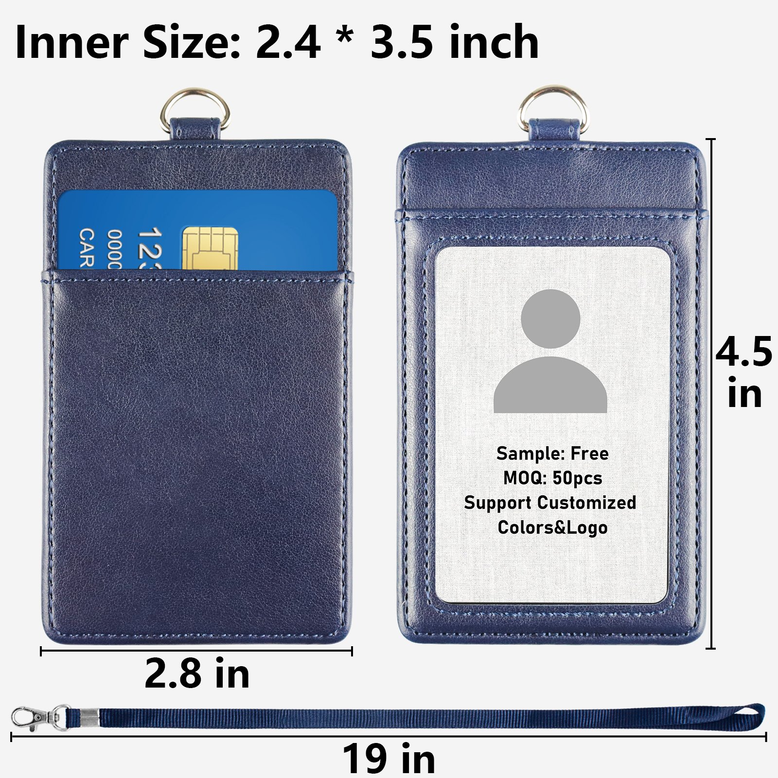 High Quality Custom PU Leather badge holder Name ID Card Holder Vertical Horizontal with lanyard for Women &men