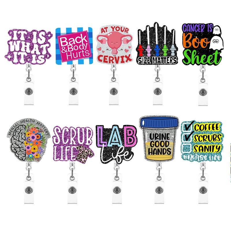 ABO Customized Wholesale badge reel Multifunctional Irregular Buckle Badge Holder Retractable DIY Cute Nurse Badge Accessory
