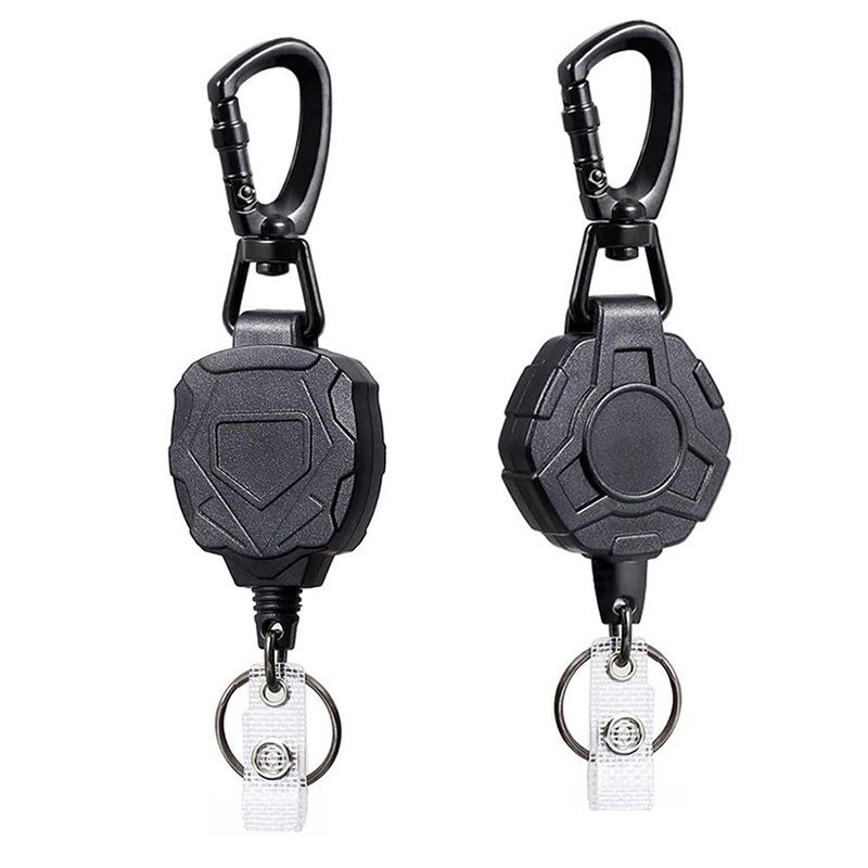 Outdoor Hiking Keychain Black Polygonal Steel Wire Rope 80cm Stock Anti-Lost Campers Style Backpack Retractable Badge Reel