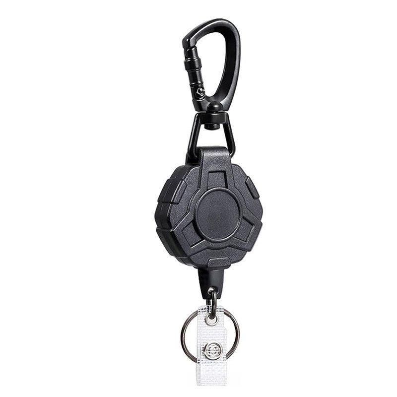 Outdoor Hiking Keychain Black Polygonal Steel Wire Rope 80cm Stock Anti-Lost Campers Style Backpack Retractable Badge Reel