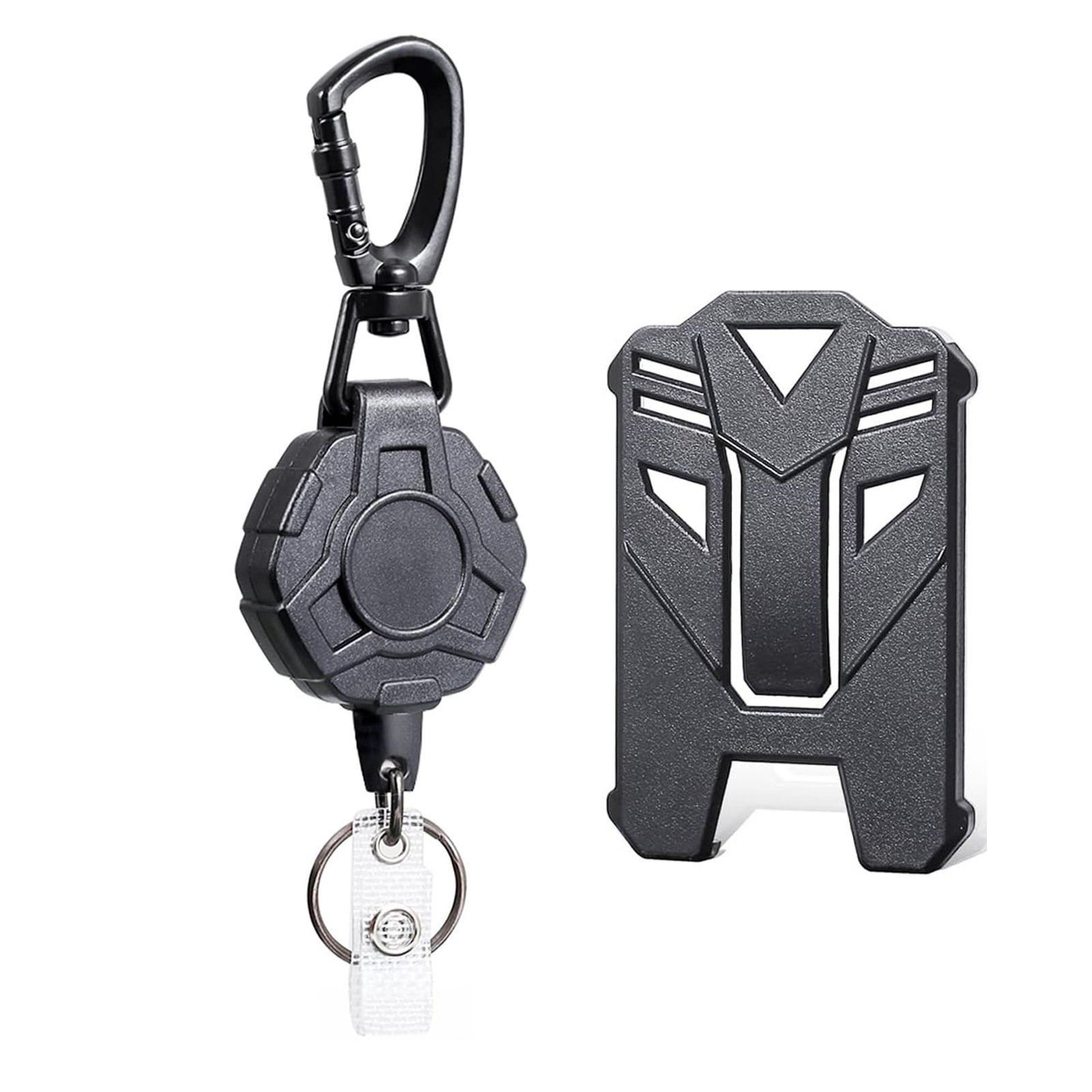 Outdoor Hiking Keychain Black Polygonal Steel Wire Rope 80cm Stock Anti-Lost Campers Style Backpack Retractable Badge Reel