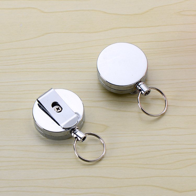 Custom Logo Retractable Keychain Metal Badge Holder Reel Holder with Belt Clip ID Tag Holder