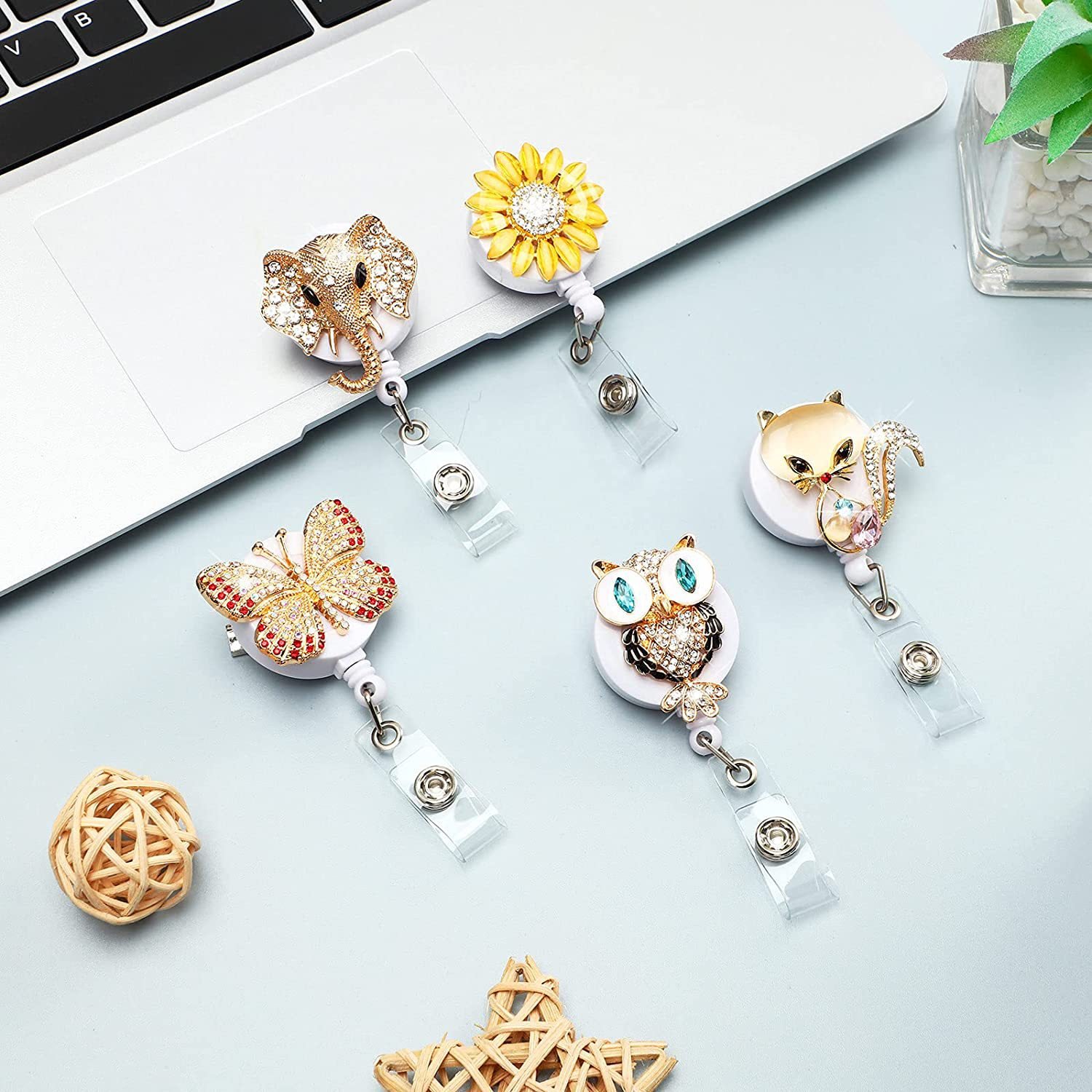 Crystal Animal Retractable Nurse Badge Holder Reels With Belt Clip Id Card Holder Name Badge Reel Acrylic Clips Student Teacher