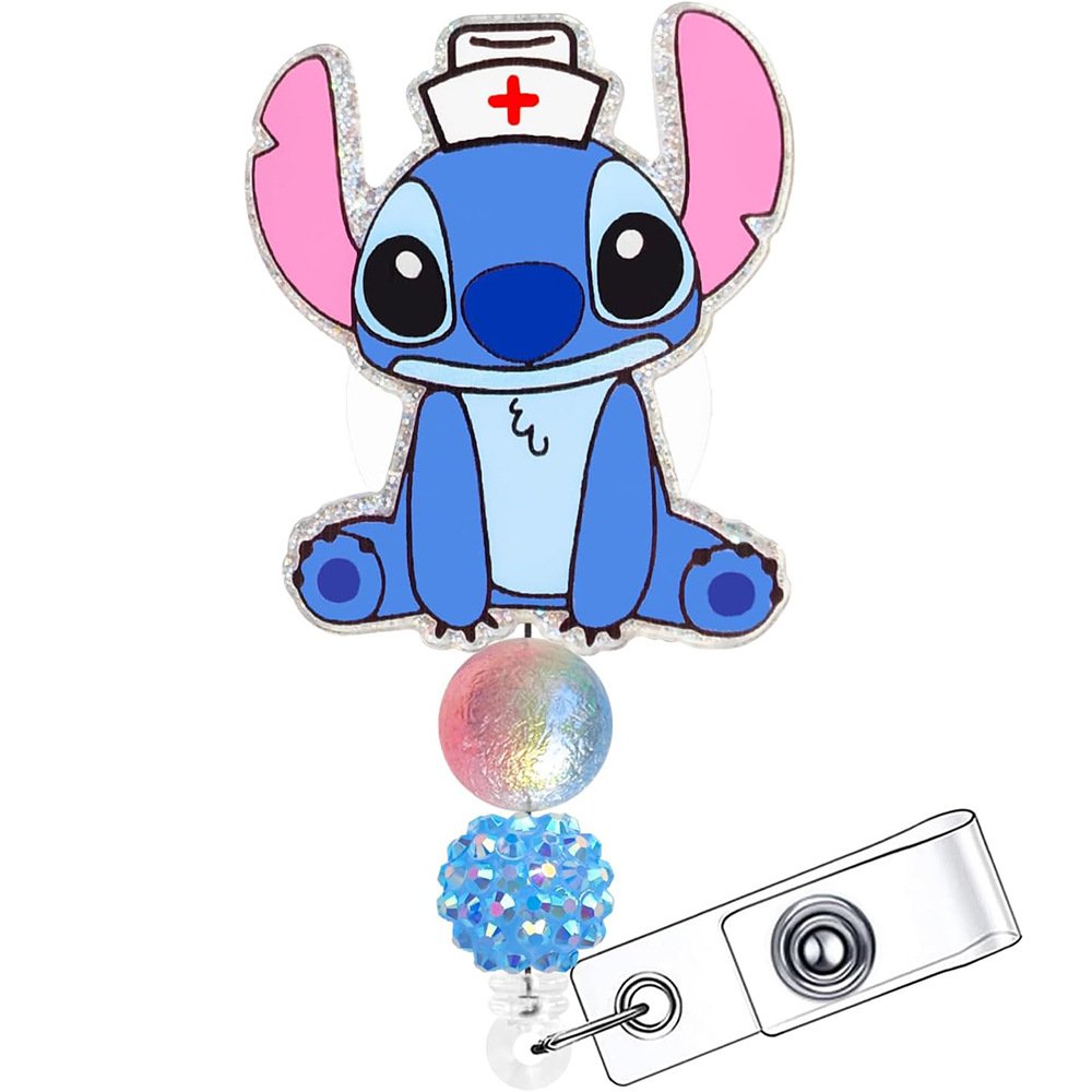 Acrylic Glitter Badge Reel Clip Nurse Accessories Medica ID Card Holder Badge Holder Retractable Badge Reel Holder with Beads