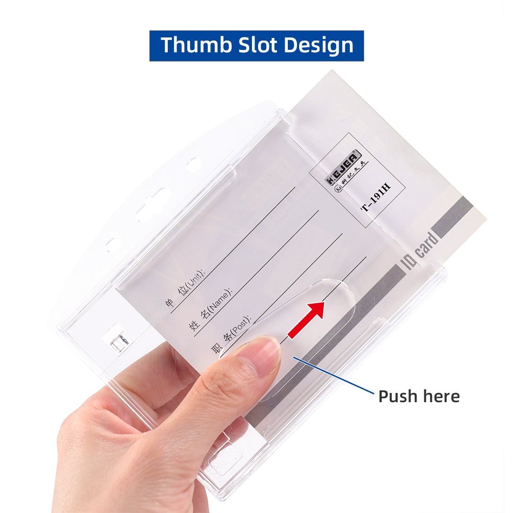 School Office Supplier Heavy Duty ID Card Holder Vertical Clear Card Protector Thumb Slot Card Case