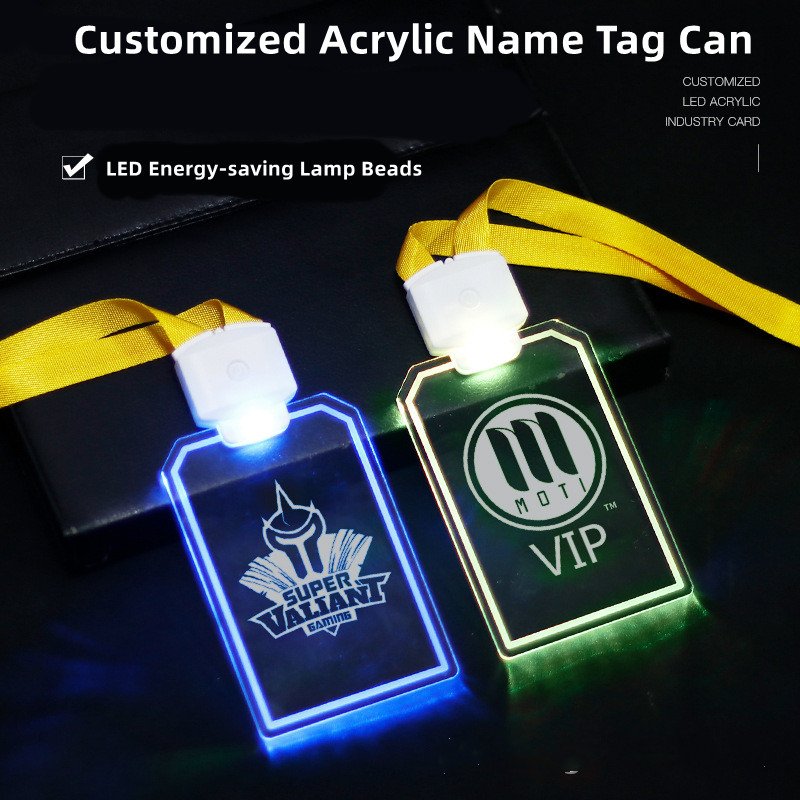 New Product Custom Logo Promotional LED Blank Acrylic Badge Holder With Lanyard