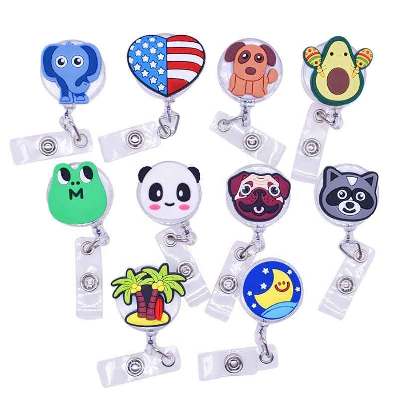 Factory Shiny Animal dog Badge Reel Holder Retractable Alligator clip Yoyo ID card holder Acrylic Badge Reel