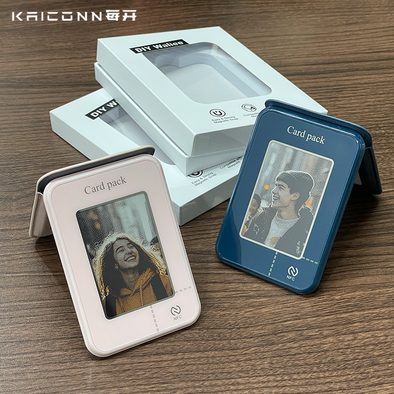 Professional Luxury Smart E ink screen Display Magnet NFC Wallet Slot ID credit card holder leather card Pack bags for iphones