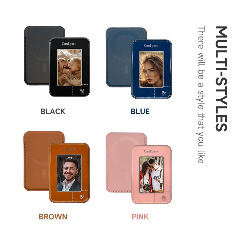 Professional Luxury Smart E ink screen Display Magnet NFC Wallet Slot ID credit card holder leather card Pack bags for iphones