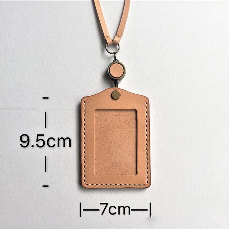 Custom Premium Durable PU Leather ID Badge Name Card Holder With Double Stitches Neck Straps Lanyards