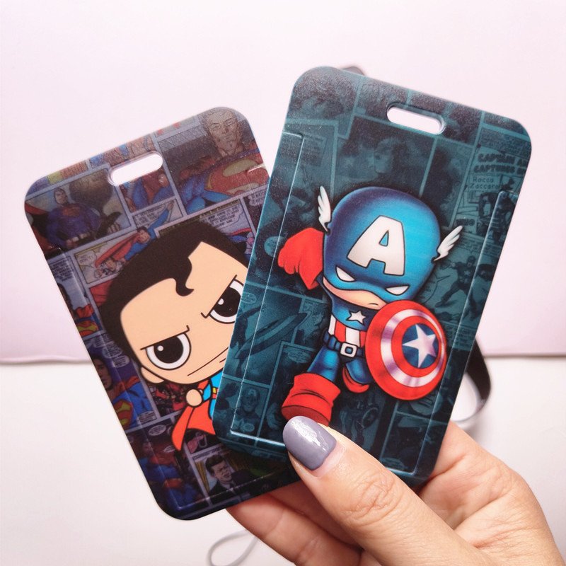 Cute Cartoon Student Super Hero Card Holder Lanyard Campus Id Card Badge Holder