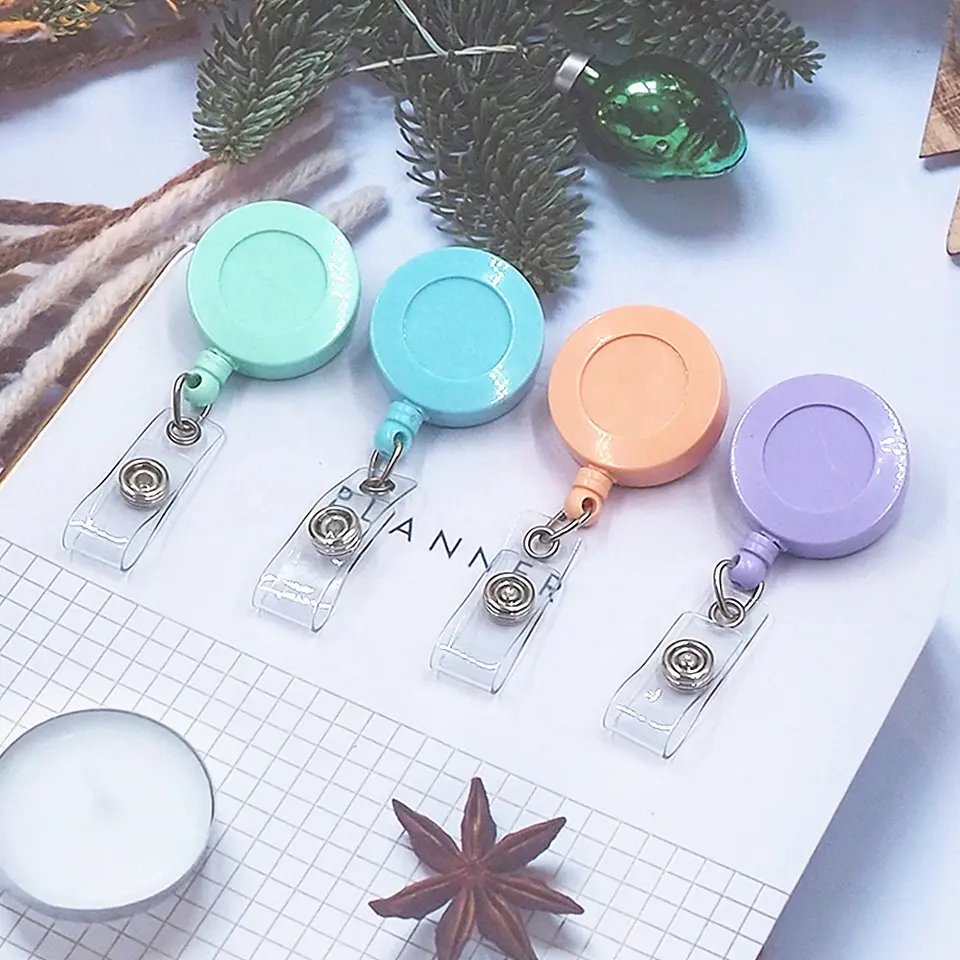 JINHAO ID Name Card Metal Badge Holder Anti-Lost Clip Office Supply 360 Rotation Retractable Badge Reel