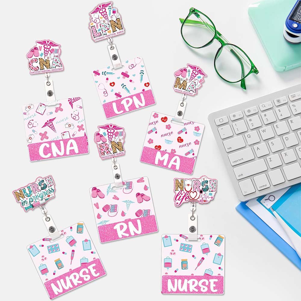 Factory Price Glitter Personalized Initial Name Id Holders for Badges Nurses Work Decorative ID Card Holders badge buddy