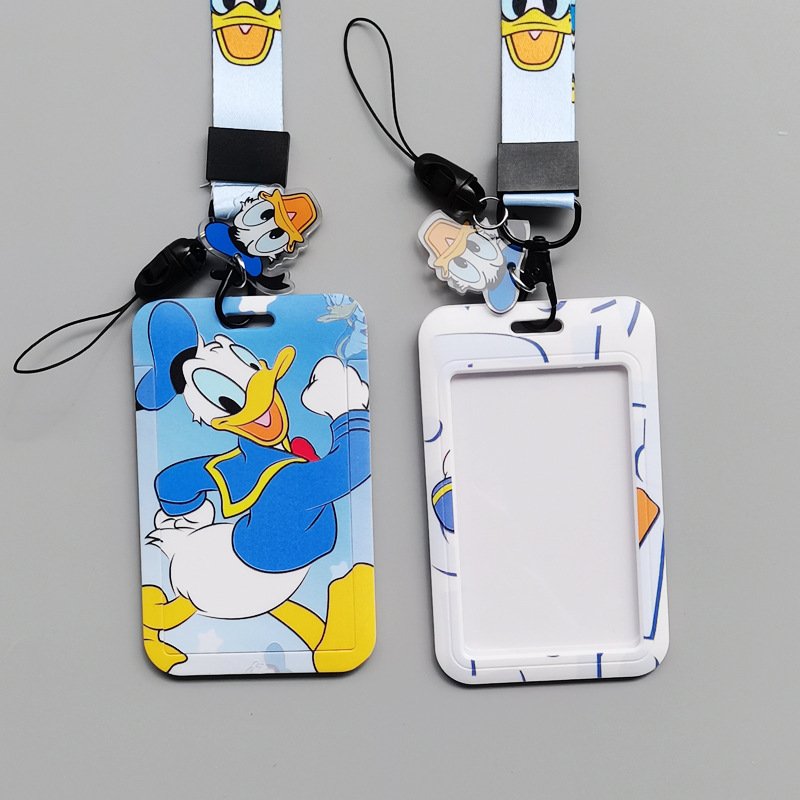 High Quality Cute Cartoon Donald Design ID Card Holder Student Name Badge Case With Lanyard Plastic Anti Lost USB Accessories
