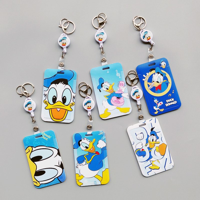 High Quality Cute Cartoon Donald Design ID Card Holder Student Name Badge Case With Lanyard Plastic Anti Lost USB Accessories