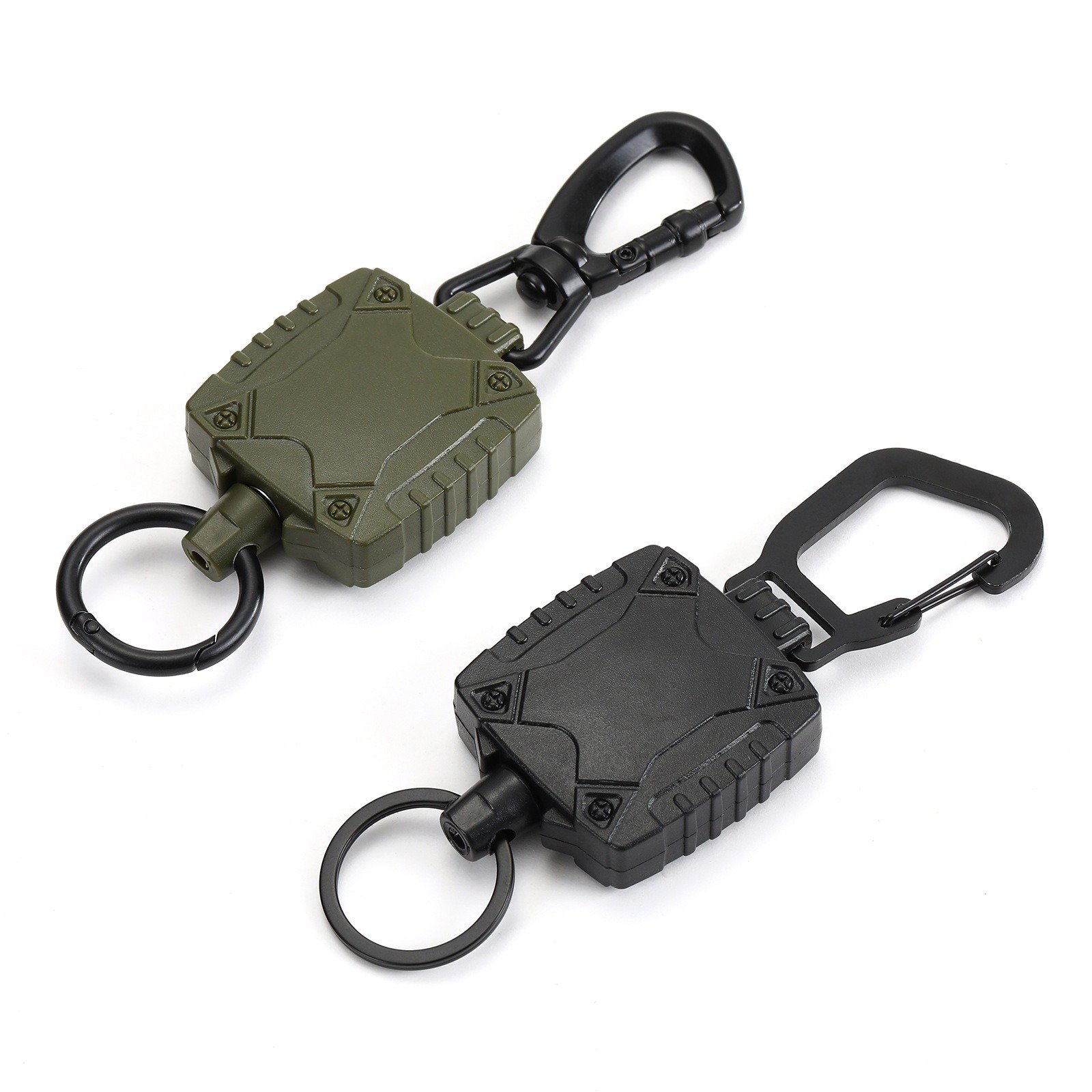 Outdoor Tactical Retractable Keychain Heavy Duty Durable Wire Rope Carabiner Badge Holder Reel