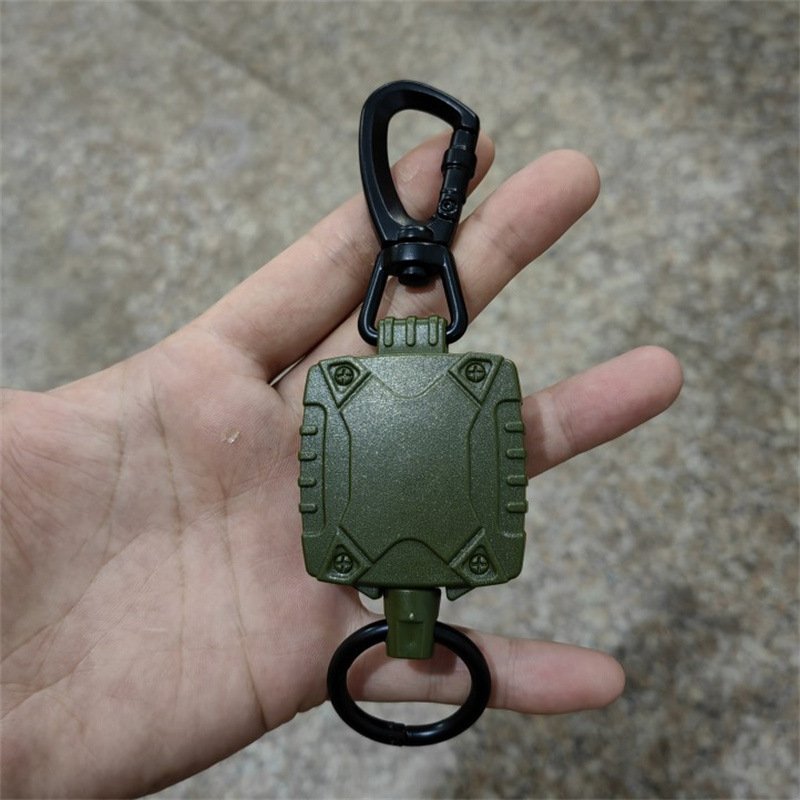 Outdoor Tactical Retractable Keychain Heavy Duty Durable Wire Rope Carabiner Badge Holder Reel