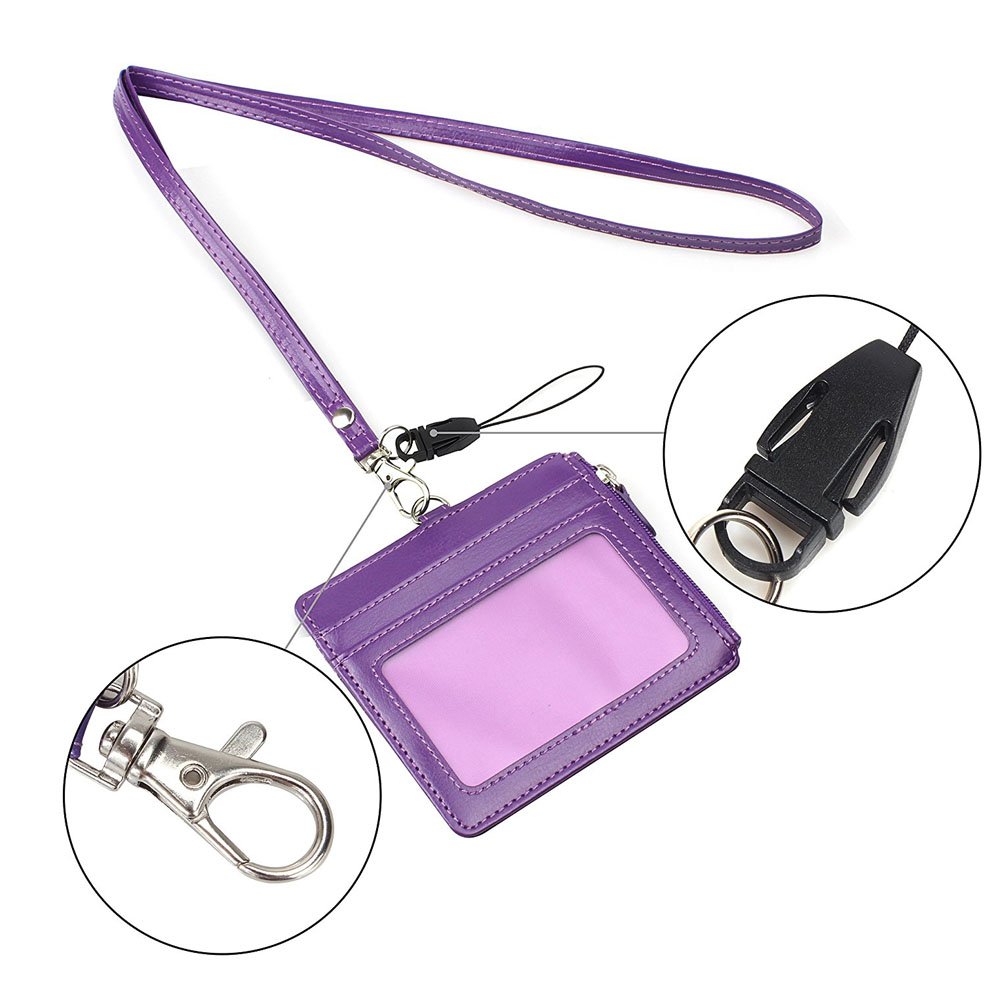 2017 Hot Sale Horizontal Style PU Leather Business Id Credit Card Badge Holder With Lanyard