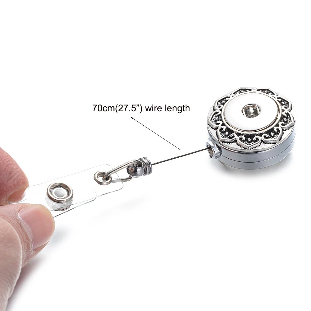 Fit 18mm Snap Button Retractable Pull Badge Reel Jewelry ID Lanyard Name Tag Card Badge Holder Reels Keyring Chain Clip Necklace