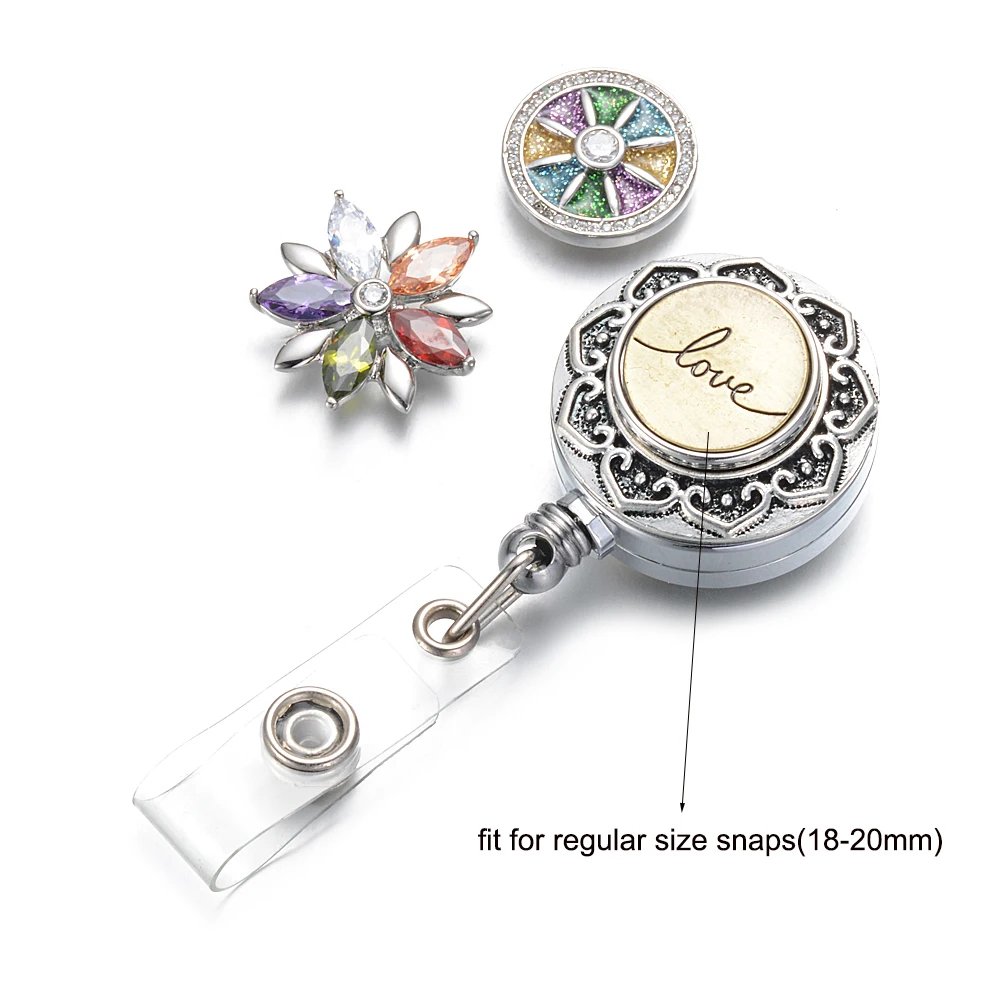 Fit 18mm Snap Button Retractable Pull Badge Reel Jewelry ID Lanyard Name Tag Card Badge Holder Reels Keyring Chain Clip Necklace