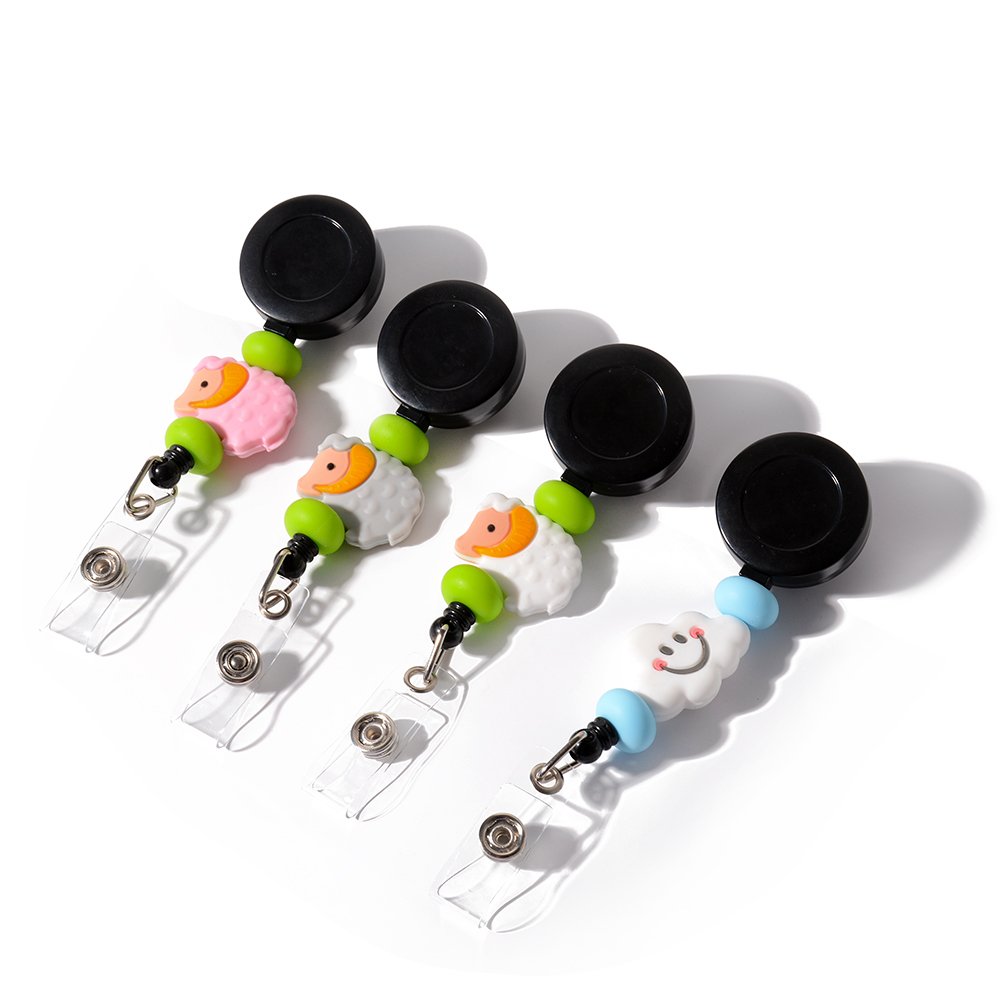 2022 New Alligator Clip Badge Reels Retractable Nurse Badge Holder Cute Silicone Beaded ID Badge Gift