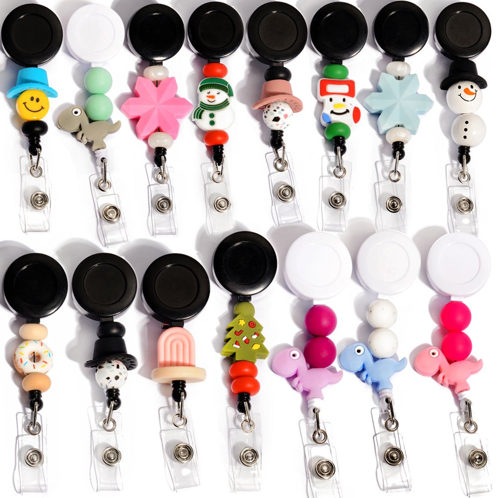 2022 New Alligator Clip Badge Reels Retractable Nurse Badge Holder Cute Silicone Beaded ID Badge Gift