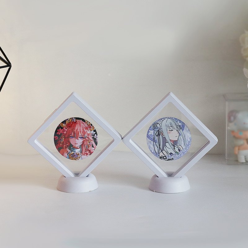 5cm 7cm Square Clear PE Film Suspension Box Custom Logo 3D Floating Frame Display Case for Jewelry Cartoon Badge