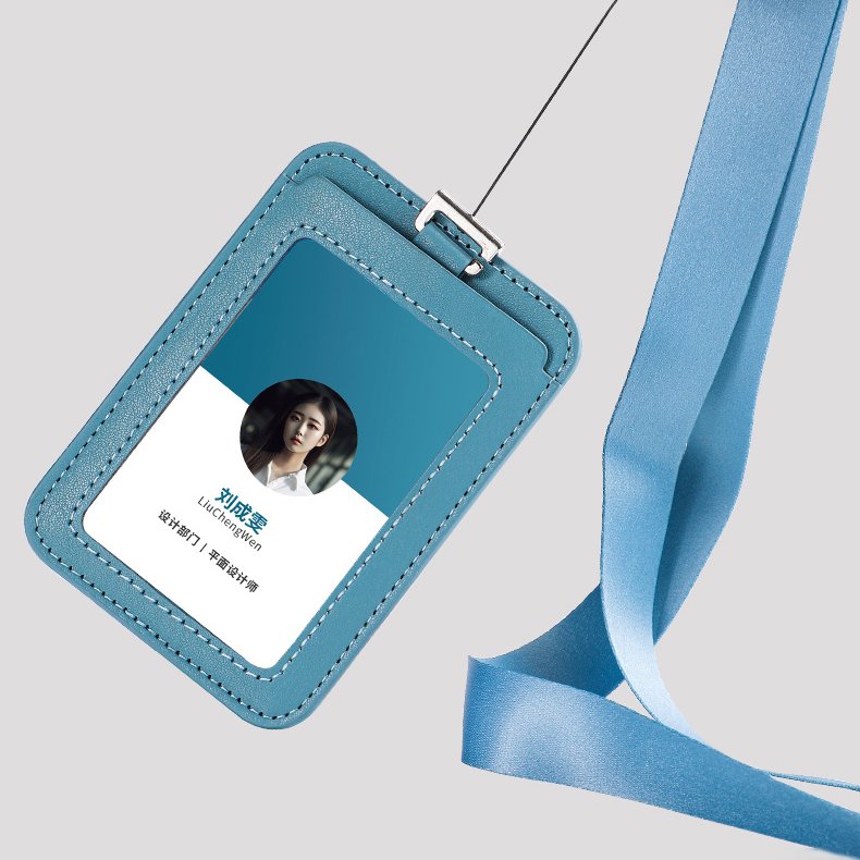 Custom Retractable Lanyard with PU Leather ID Card Holder Name Badge Holder for Office Workers Employees for Business Cards