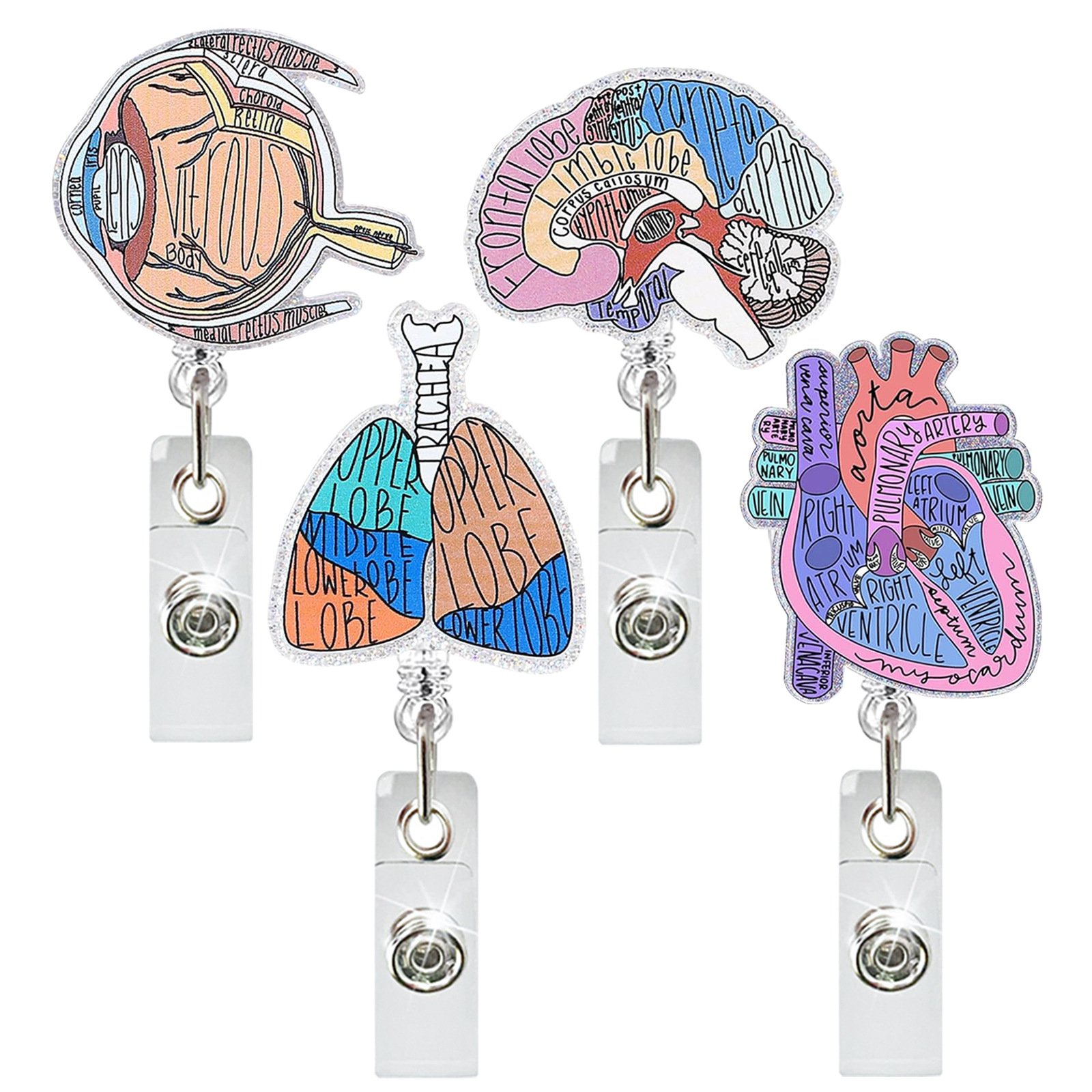 Creative human organ felt acrylic patch doctor nurse ID holder retractable clip badge holder keychain