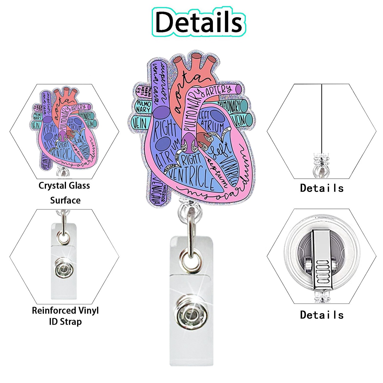 Creative human organ felt acrylic patch doctor nurse ID holder retractable clip badge holder keychain