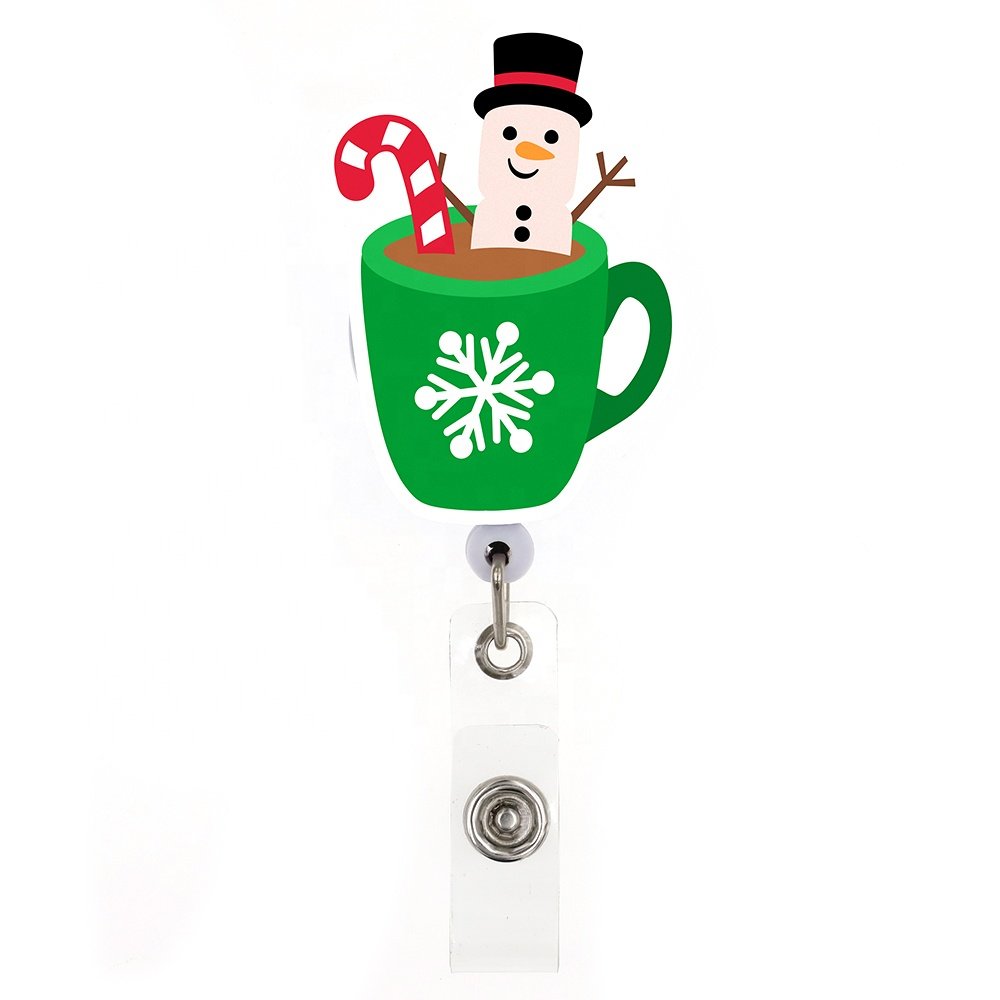 Mix Style Christmas Series Badge Holder Red Green Christmas Tree Coffee Snowman Bear Acrylic Badge Reel For Holiday Accessories