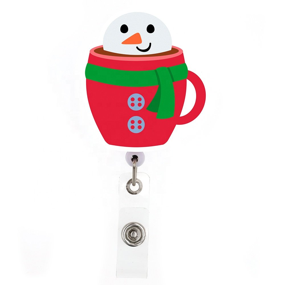 Mix Style Christmas Series Badge Holder Red Green Christmas Tree Coffee Snowman Bear Acrylic Badge Reel For Holiday Accessories