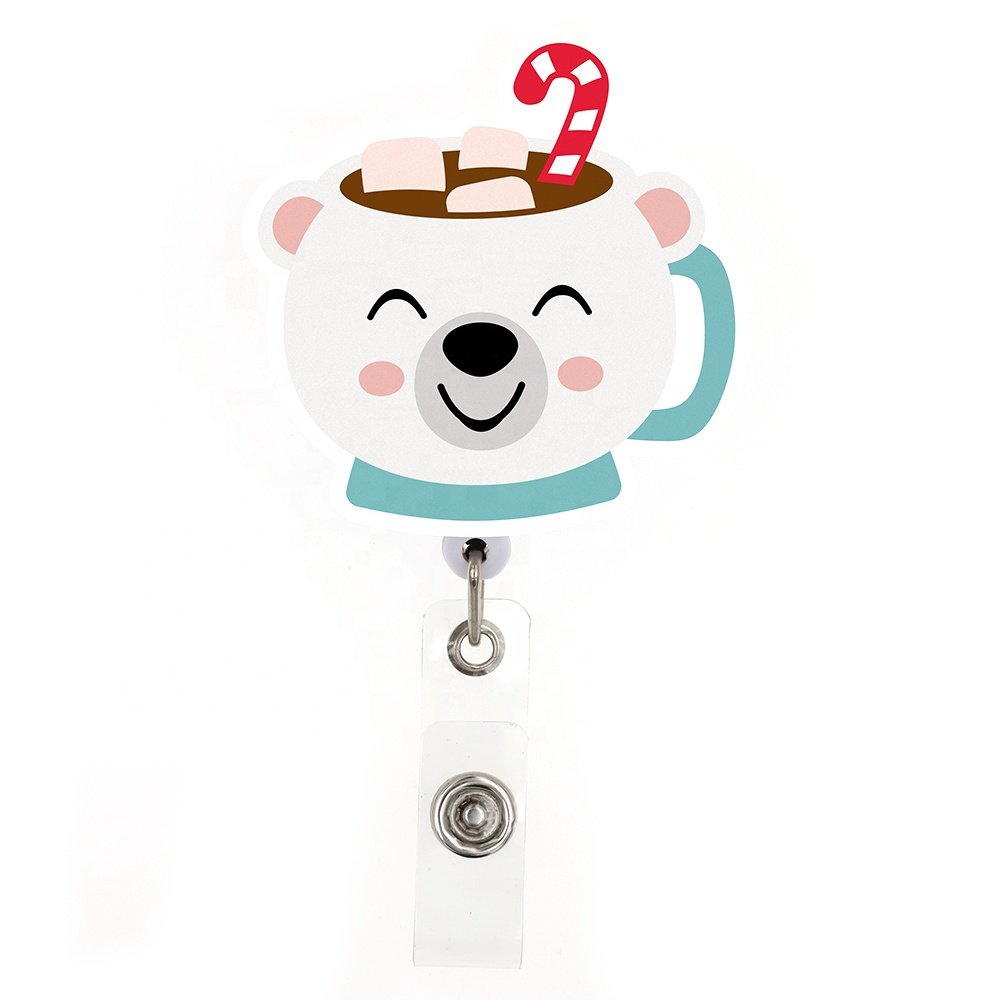 Mix Style Christmas Series Badge Holder Red Green Christmas Tree Coffee Snowman Bear Acrylic Badge Reel For Holiday Accessories
