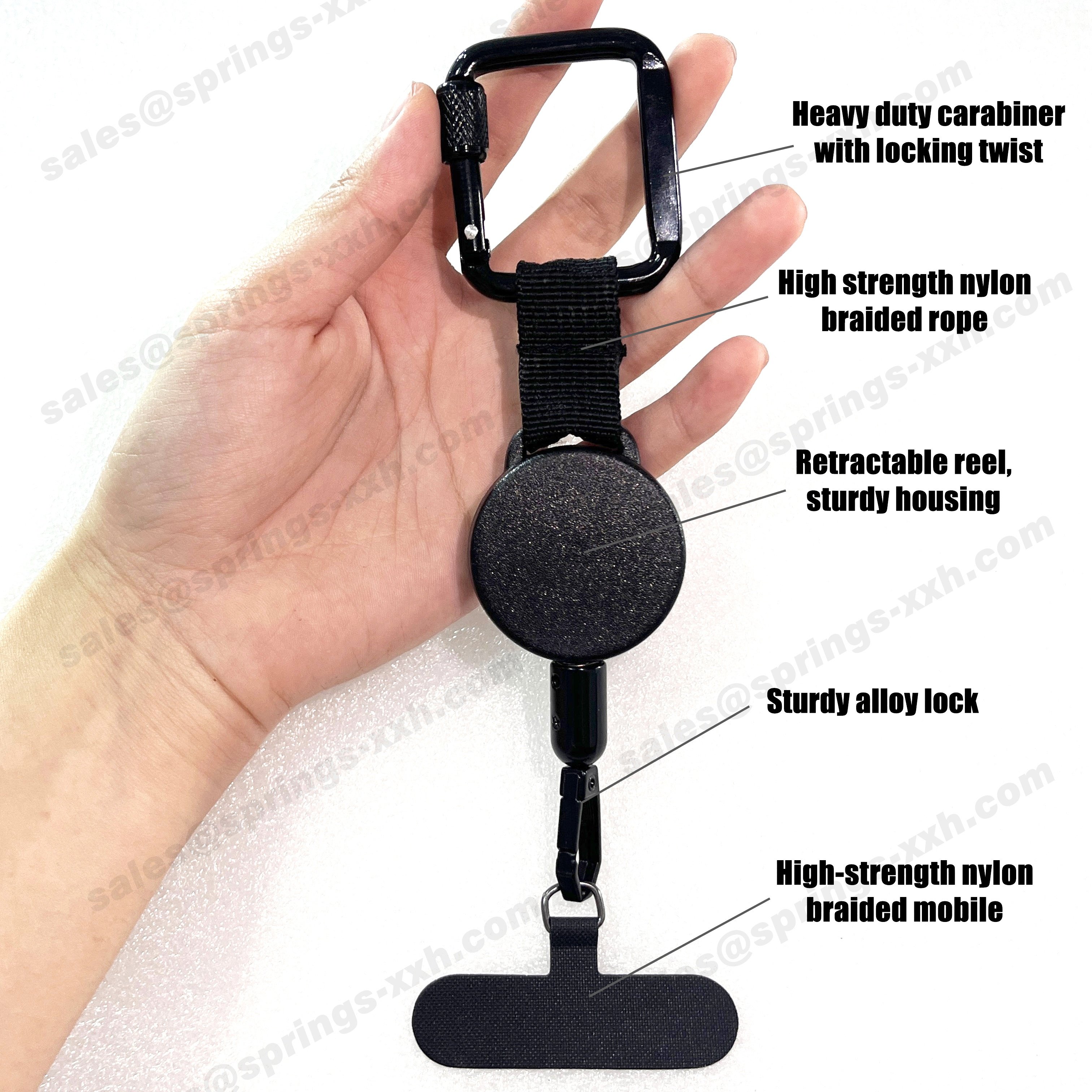 P-048 Custom logo Mult Function Lanyard Retractable Badge Reel Keychain with Stainless Cable Key Holder Hook Loop for Phone