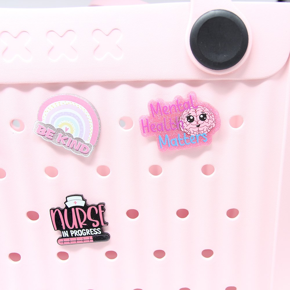 Wholesale Acrylic Nurse Beach Bag Charm With Button For Bogg Bag Accessories Nursing Gift Plastic Custom Design