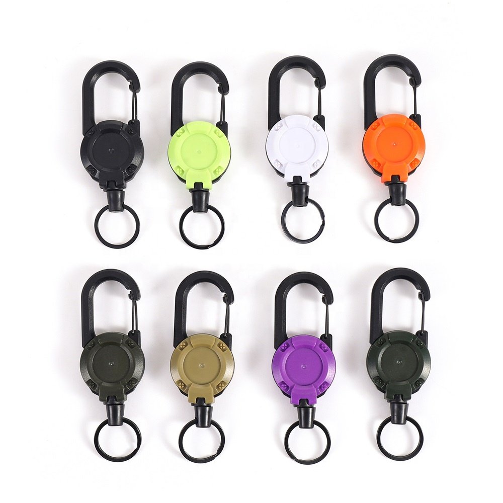 Anti Lost Heavy Duty Retractable Key Chain Clip Reel Tactical Retractable Lanyard with Steel Cord Carabiner