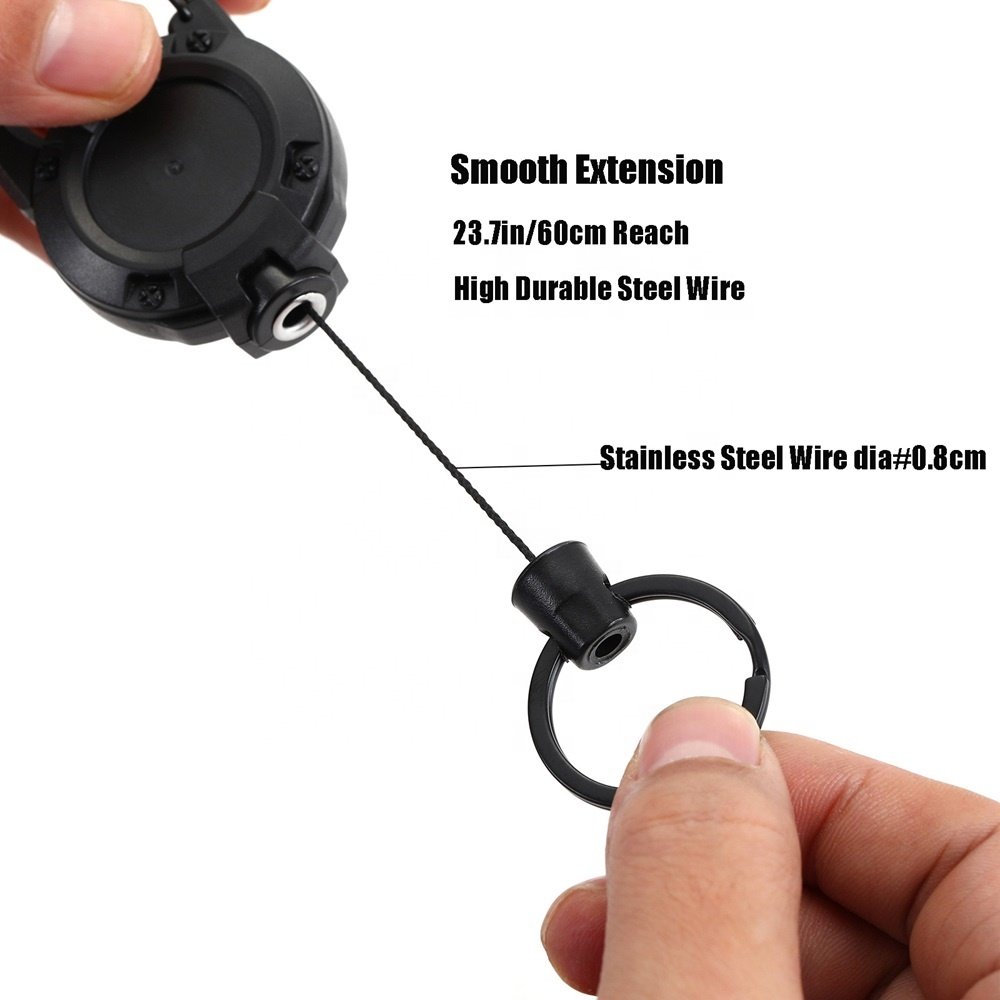 Anti Lost Heavy Duty Retractable Key Chain Clip Reel Tactical Retractable Lanyard with Steel Cord Carabiner