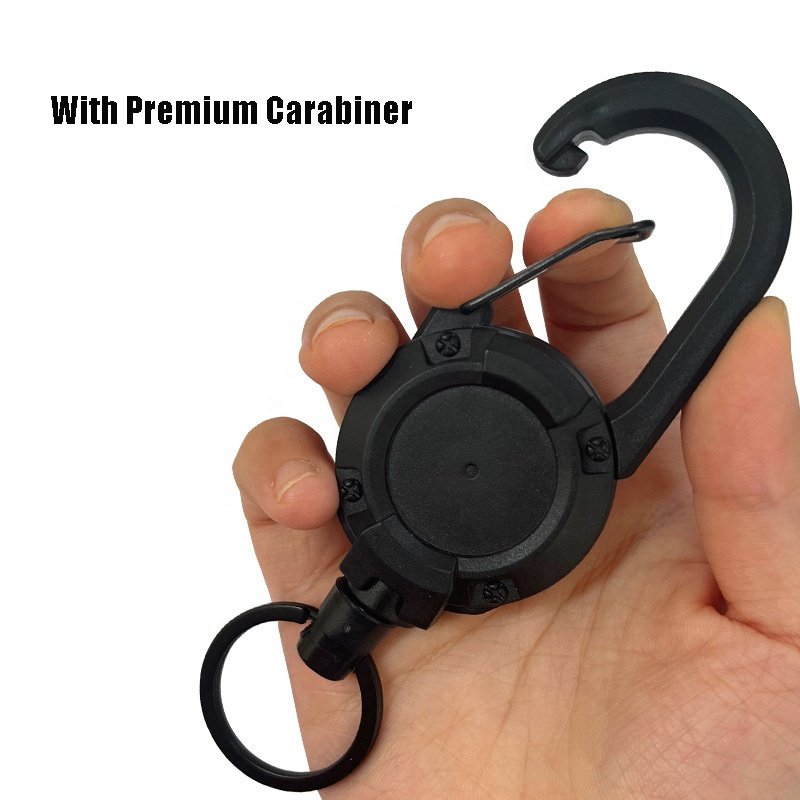 Anti Lost Heavy Duty Retractable Key Chain Clip Reel Tactical Retractable Lanyard with Steel Cord Carabiner