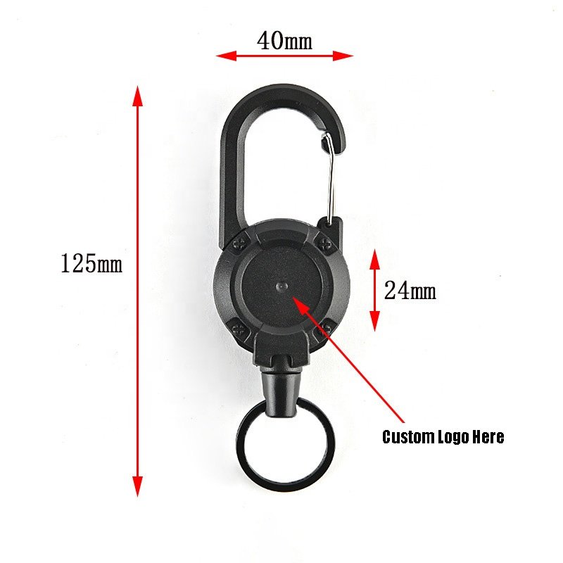 Anti Lost Heavy Duty Retractable Key Chain Clip Reel Tactical Retractable Lanyard with Steel Cord Carabiner