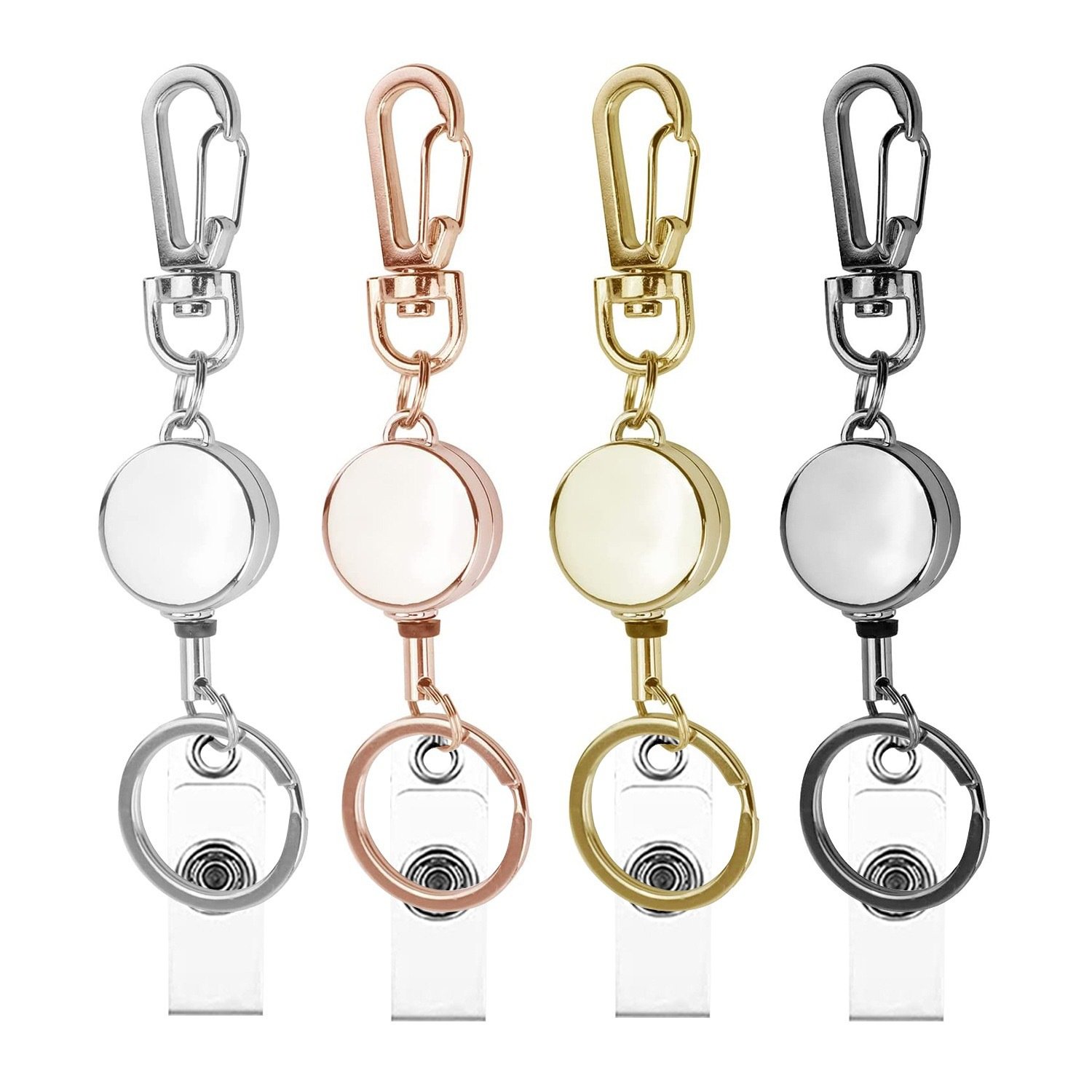 1pc 21mm Metal Rose Gold Silver Gold Telescopic Key Chain Easy To Pull Buckle Badge Reel Porta Credencial Id Badge Holder