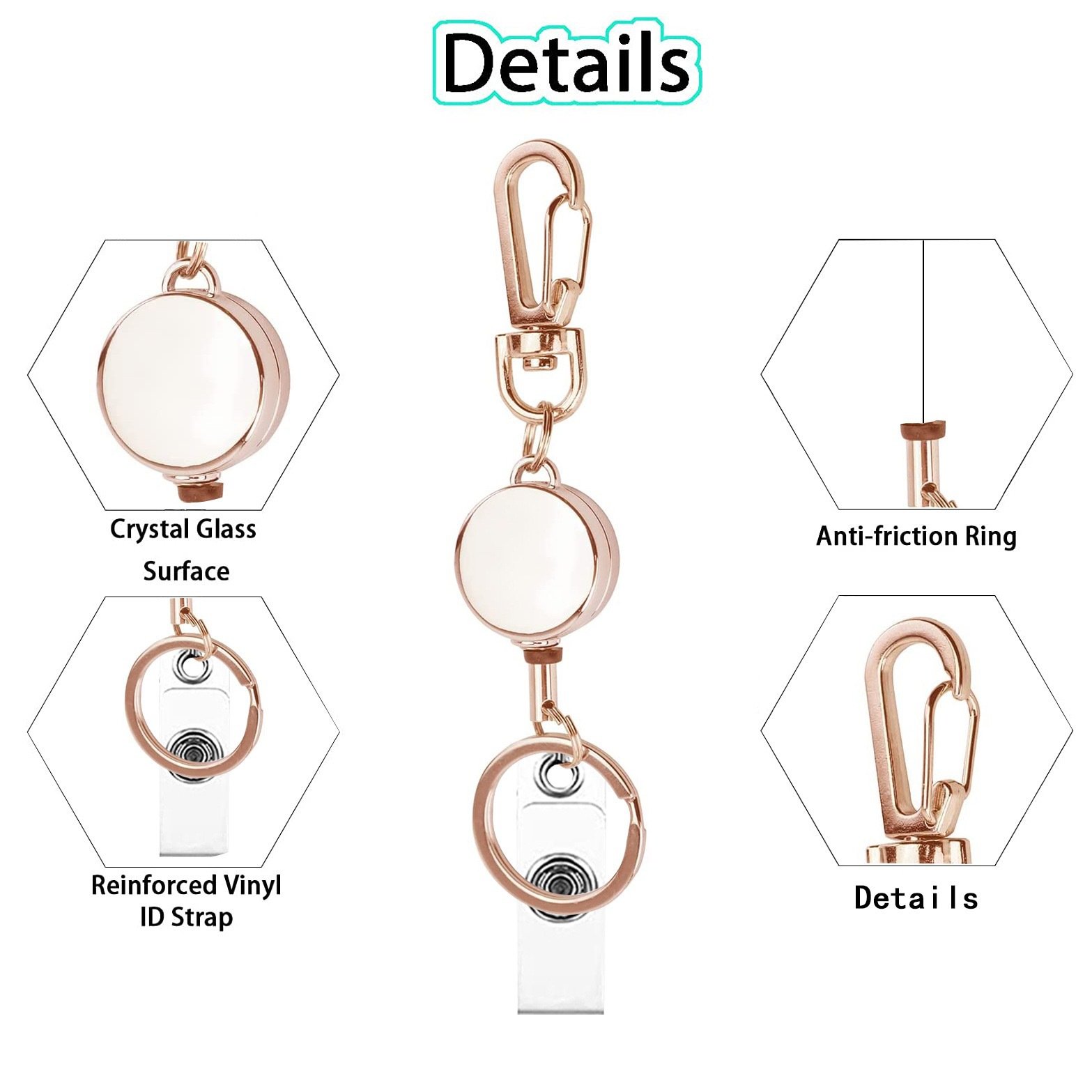 1pc 21mm Metal Rose Gold Silver Gold Telescopic Key Chain Easy To Pull Buckle Badge Reel Porta Credencial Id Badge Holder