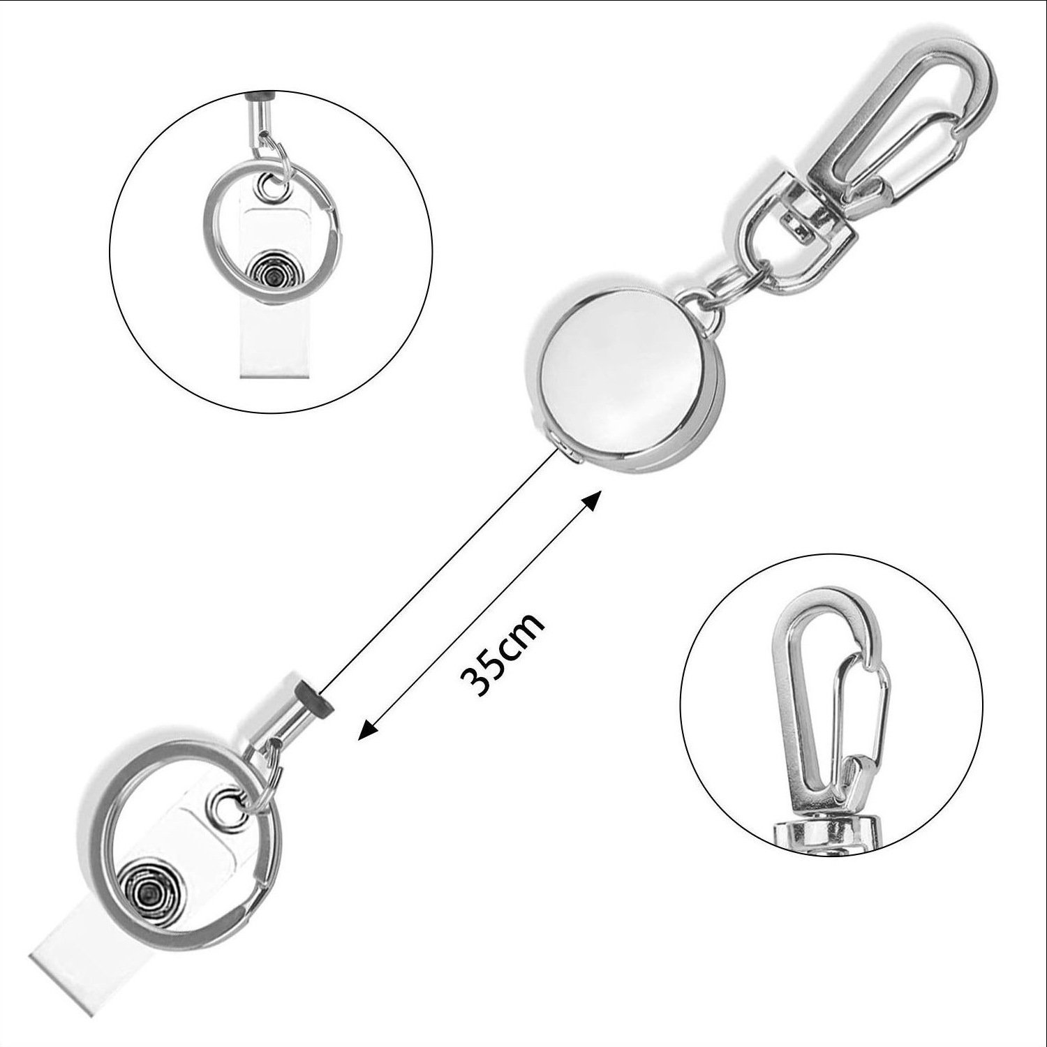 1pc 21mm Metal Rose Gold Silver Gold Telescopic Key Chain Easy To Pull Buckle Badge Reel Porta Credencial Id Badge Holder