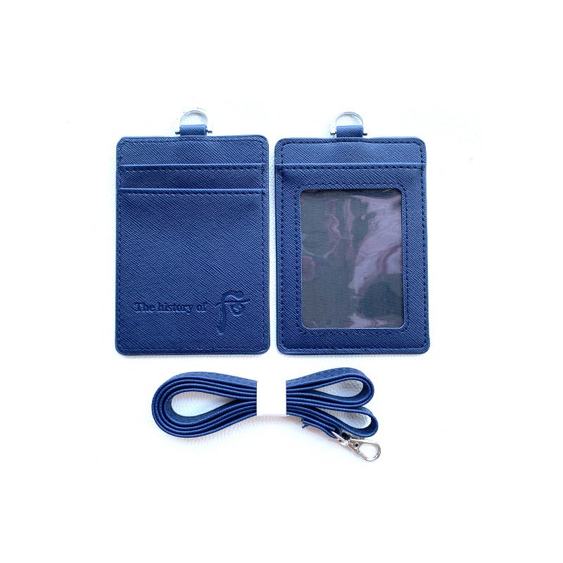 Brand Designer Vertical PU Leather ID Badge Holder with Lanyard Saffiano Leather ID Badge Holder with Card Slot